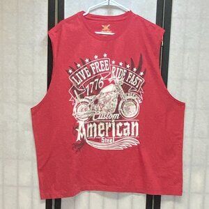 Faded Glory Y2K Biker Moto Ride Free Motorcycle Graphic Muscle Tank Top Red 2XL
